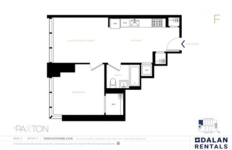 The Paxton Line F Floorplan 1 bed 1 bath at The Paxton, Brooklyn, NY